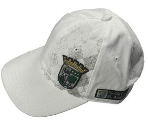 St Andrews Old Course Golf Hat White Plaid Crest Logo Strapback  Ball Marker VTG